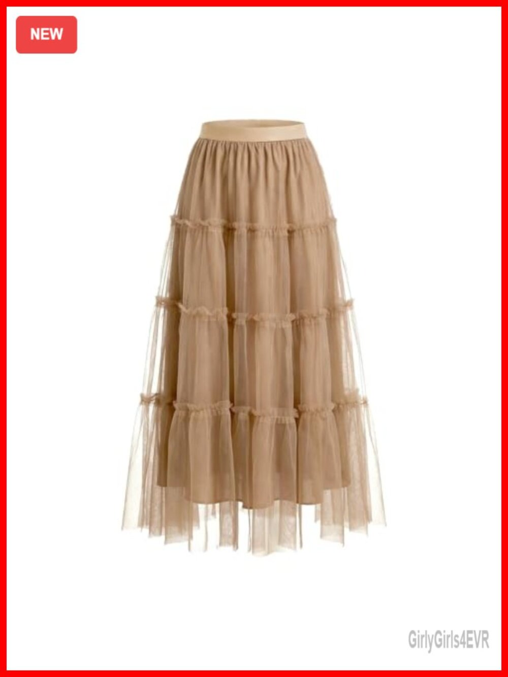Women's A-Line Tiered Tulle Midi Skirt High Elastic Waist Flowy